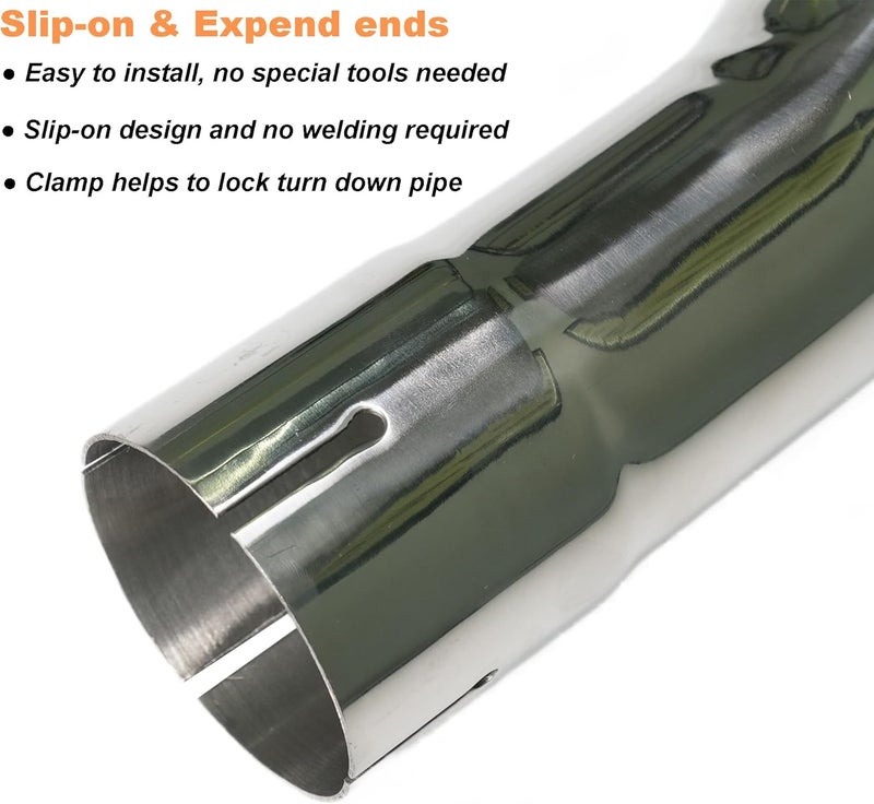 Simnliras 3 Inch Inlet Turn Down Exhaust Tip, 3" Inlet 3" Outlet Stainless Steel Universal Diesel Exhaust Tailpipe Tips with Seal Clamp for 3 in OD Tailpipes, 9"/230mm Overall Length, Polished - Image 5
